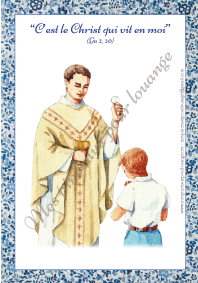 communion cadre fleuri bleu