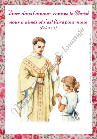 communion fille cadre fleuri rose