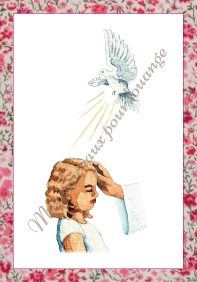 confirmation fille cadre fleuri rose