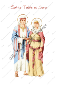 Aquarelle de saints Tobie et Sara